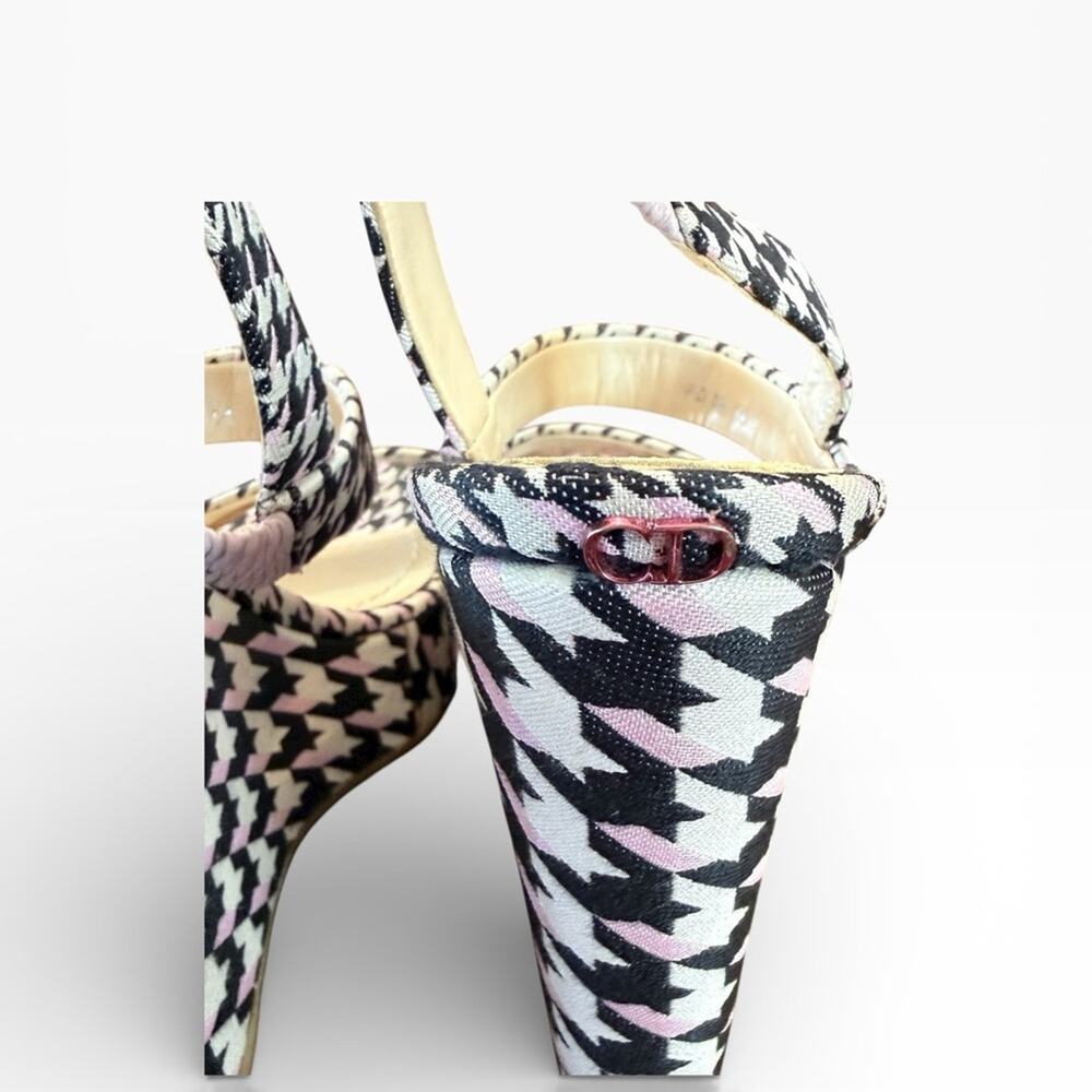 Christian Dior Volt Houndstooth Canvas Wedge Slingback Sandals EU 39 US 9 - Picture 4 of 16